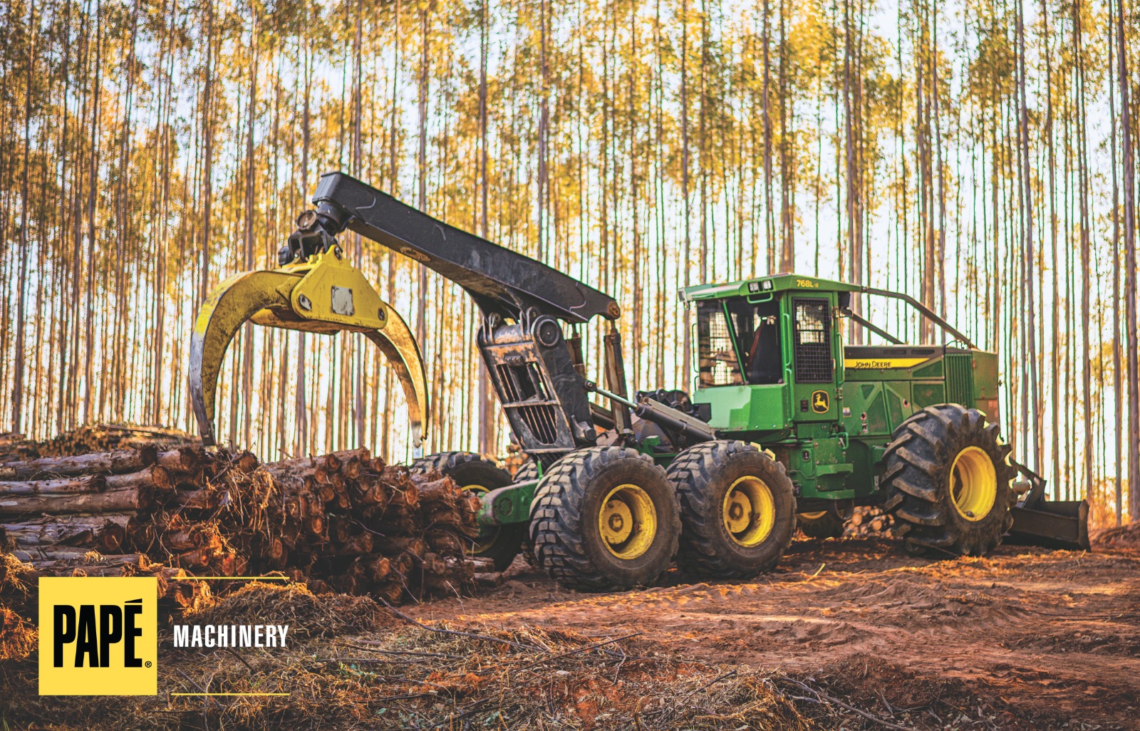 John Deere forestry equipment working on a fall jobsite to support timber cutting, clearing, and material handling